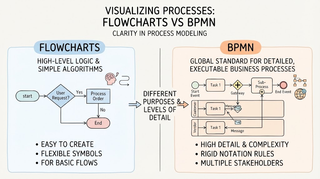BPMN vs. Flowcharts: Understanding the Key Differences and When to Use Each