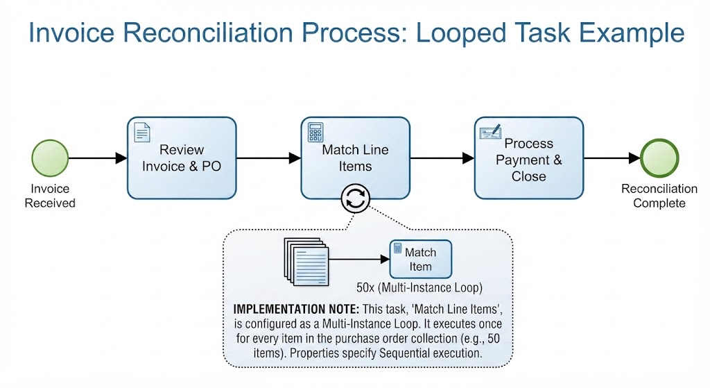 BPMN Activity: Invoice Reconciliation Process: Looped Task Example | Visual Paradigm BPMN Tool 