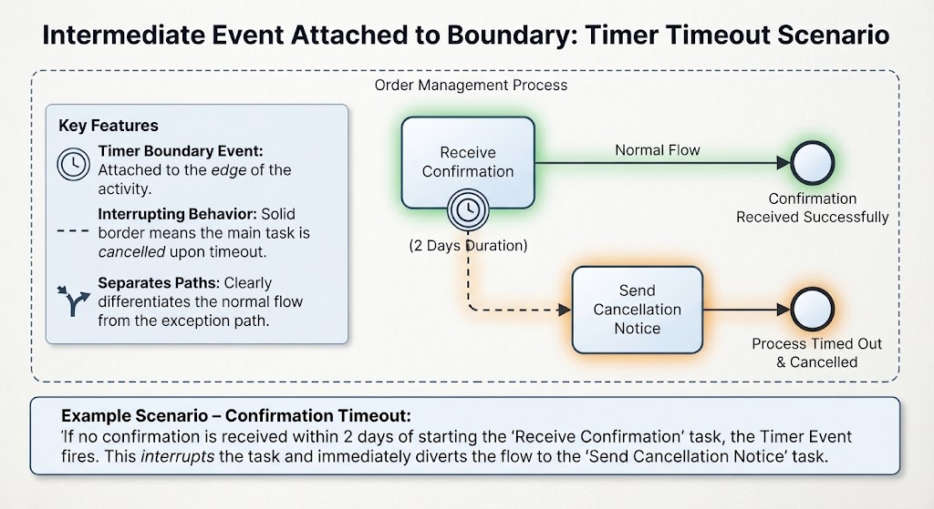 Intermediate Event Attached To Boundary: Timer Timeout Scenario | Visual Paradigm BPMN Tool