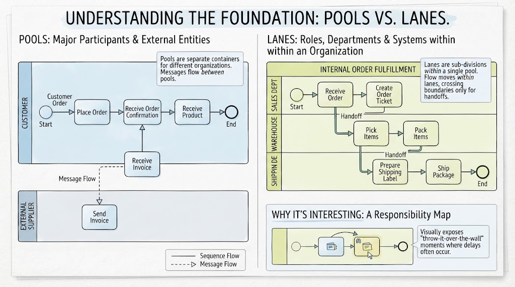 Understanding The Foundation: Pools vs Lanes | Visual Paradigm BPMN Tool