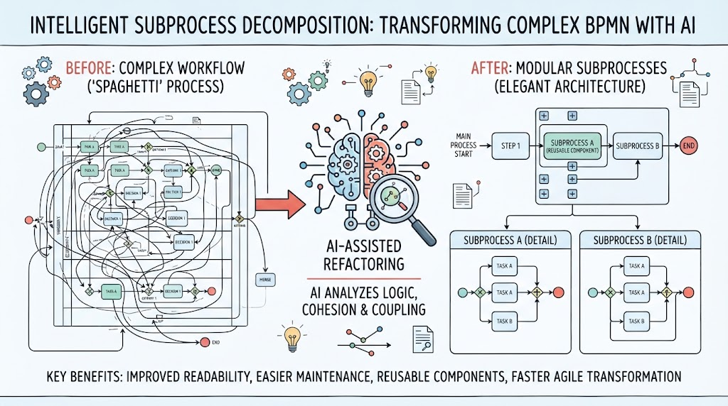 Intelligent Subbprocess Decomposition: Transfroming Complex BPMN with AI | Visual Paradigm BPMN Tool