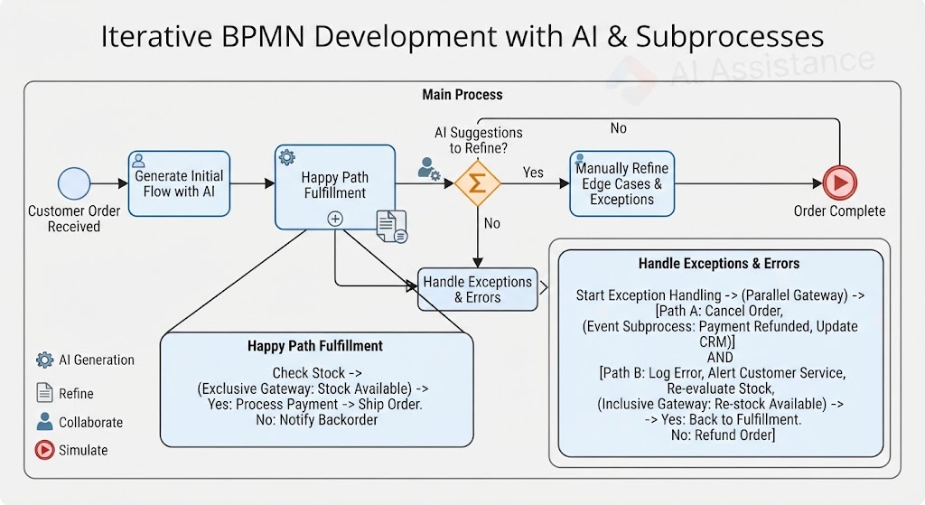 BPMN Modeling: Iterative BPMN Development with AI & Process | Visual Paradigm BPMN Tool with AI