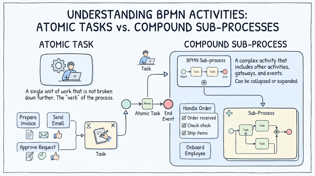 Understanding BPMN Activities: Atomic Task vs Compound Sub-Process | Visual Paradigm BPMN Tool